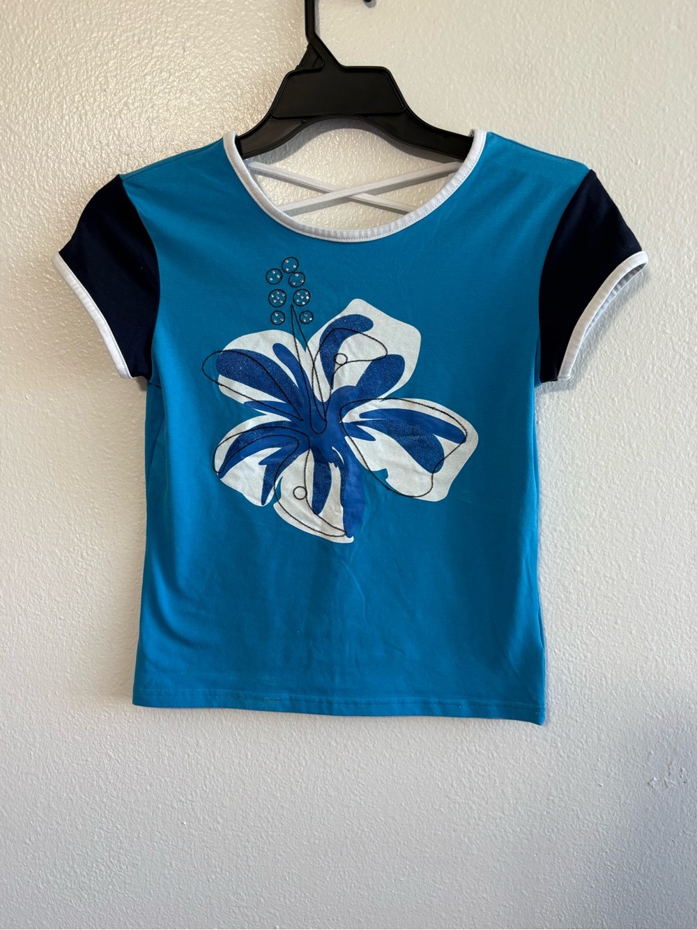 Vintage Y2K Size Medium Softwear Blue White Floral Shirt Surfer Hippie Coastal